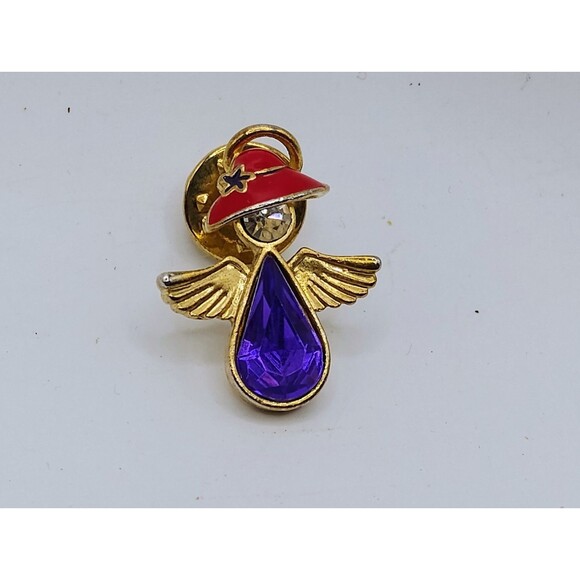5/$25 Red Hat Society Angel Brooch Gold Tone Pin Red Hat Society Brooch Vintage - Picture 3 of 5